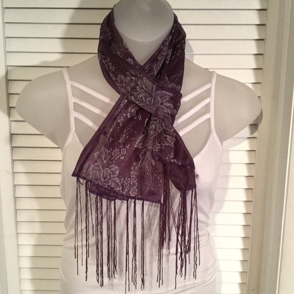 ** SOLD** Grape colored scarf with silver thread.